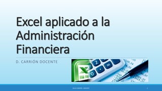 Excel aplicado a la
Administración
Financiera
D. CARRIÓN DOCENTE
DELIA CARRIÓN - DOCENTE 1
 