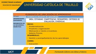 UNIVERSIDAD CATÓLICA DE TRUJILLO
FACULTAD DE HUMANIDADES
VICERRECTORADO ACADÉMICO
ÁREA, ESTÁNDAR, COMPETENCIAS, DESEMPEÑOS, CRITERIOS DE
EVALUACIÓN, EVIDENCIAS
 