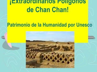 ¡Extraordinarios Polígonos
        de Chan Chan!

Patrimonio de la Humanidad por Unesco
 