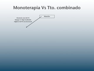 Monoterapia Vs Tto. combinado
                              Elección
    Elevación leve de PA
 Riesgo CV bajo/moderado
Objetivo de PA convencional
 