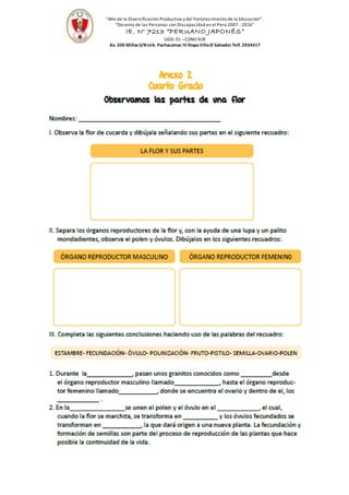 “Año de la Diversificación Productiva y del Fortalecimiento de la Educación”.
“Decenio de las Personas con Discapacidad en el Perú 2007 -2016”
IE. N° 7213 “PERUANO JAPONÉS”
UGEL 01 –CONO SUR
Av. 200 MillasS/N Urb. Pachacamac IV EtapaVillaEl Salvador Telf. 2934417
 