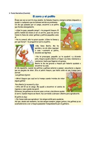 1- Texto Narrativo (Cuento)
 