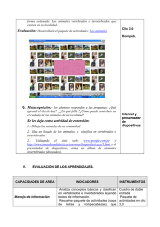 SesiòN De Aprendizaje De Los Animales