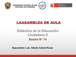 UNIVERSIDAD NACIONAL DE SAN
CRISTOBAL DE HUAMANGA
Didáctica de la Educación
Ciudadana II
Sesión N° 14
Especialista: Luis Alberto Cañola Rosas
 
