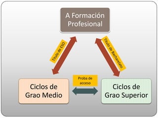 E despois do bacharelato que?
BACHARELATO
CICLOS
SUPERIORES DE
FP
UNIVERSIDADE
ESTUDOS
SUPERIORES DE
RÉXIME ESPECIAL
 