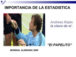 IMPORTANCIA DE LA ESTADISTICA Andreas Köpke entrega a Lehmann  la clave de el triunfo. “ El PAPELITO” MUNDIAL ALEMANIA 2006 