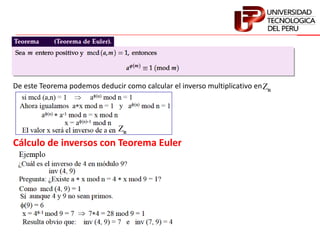De este Teorema podemos deducir como calcular el inverso multiplicativo en :
Cálculo de inversos con Teorema Euler
 