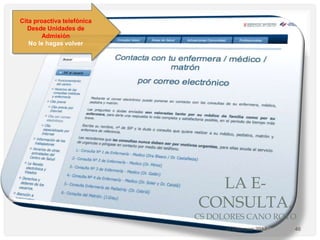 LA E-
CONSULTA.
CS DOLORES CANO ROYO
JJ Blanquer 2017 46
Cita proactiva telefónica
Desde Unidades de
Admisión
No le hagas volver
 