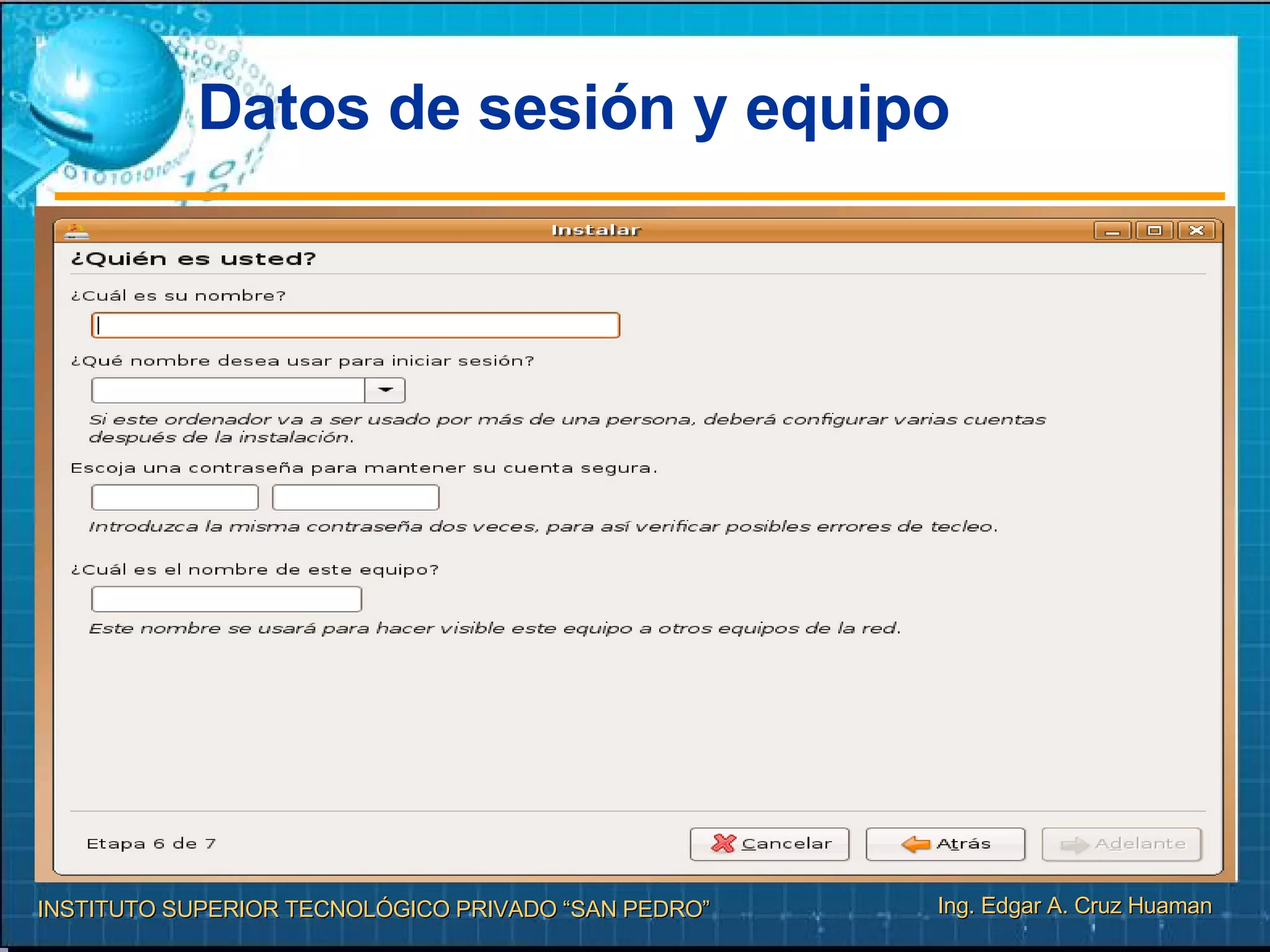 Datos de sesión y equipo 