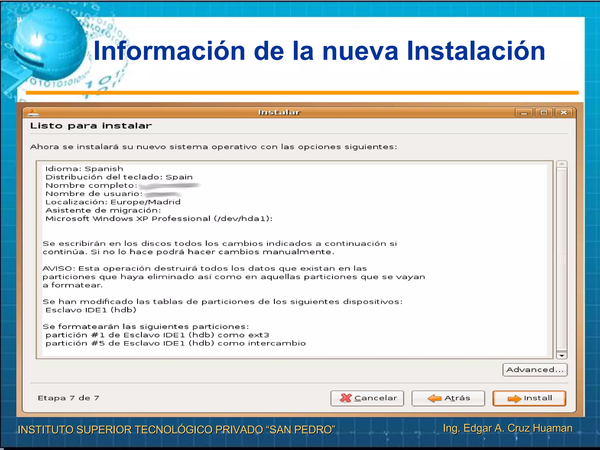 Información de la nueva Instalación 