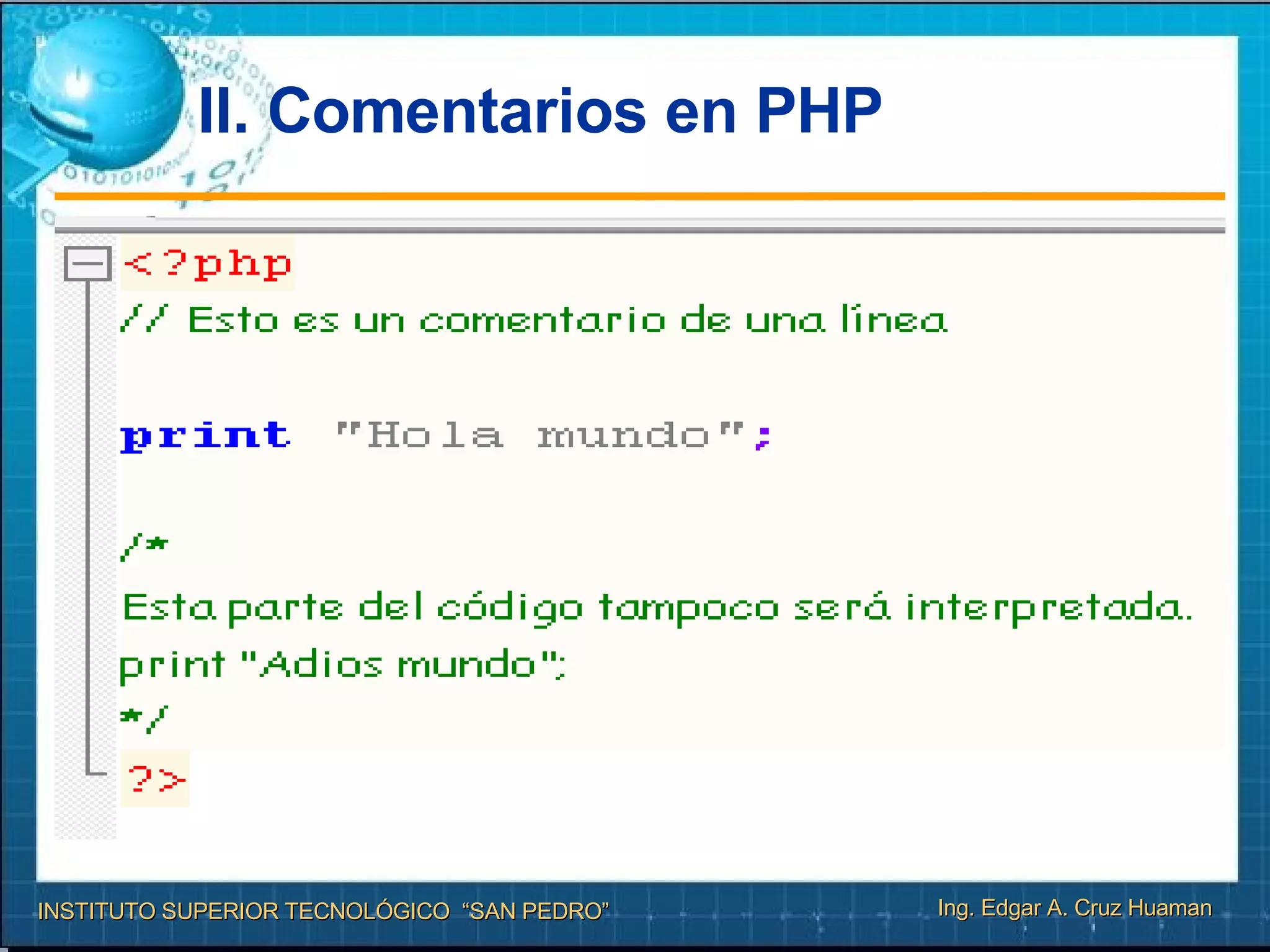 II. Comentarios en PHP 