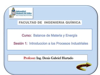 Profesor: Ing. Denis Gabriel Hurtado
FACULTAD DE INGENIERIA QUÍMICA
 