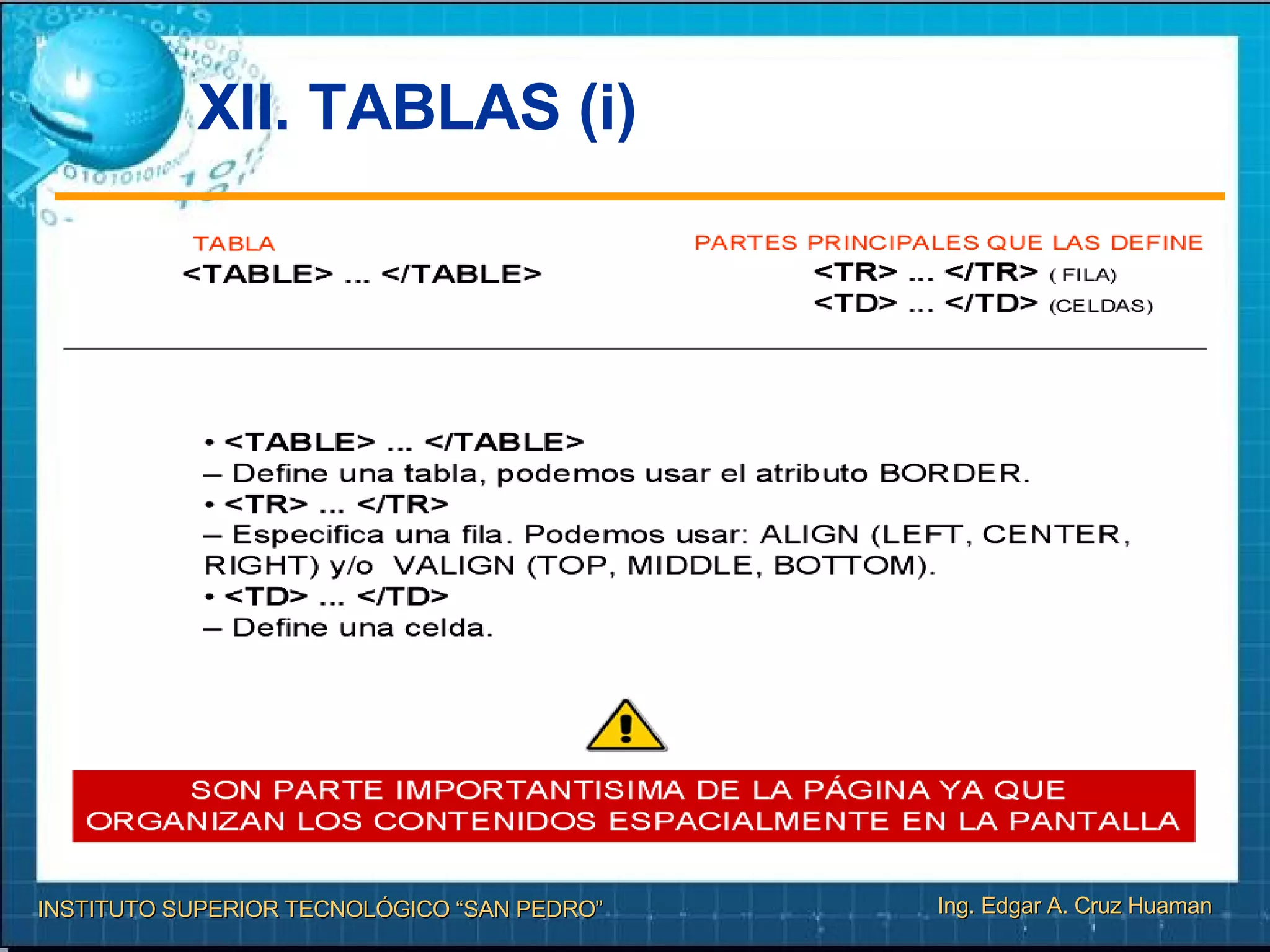 XII. TABLAS (i)