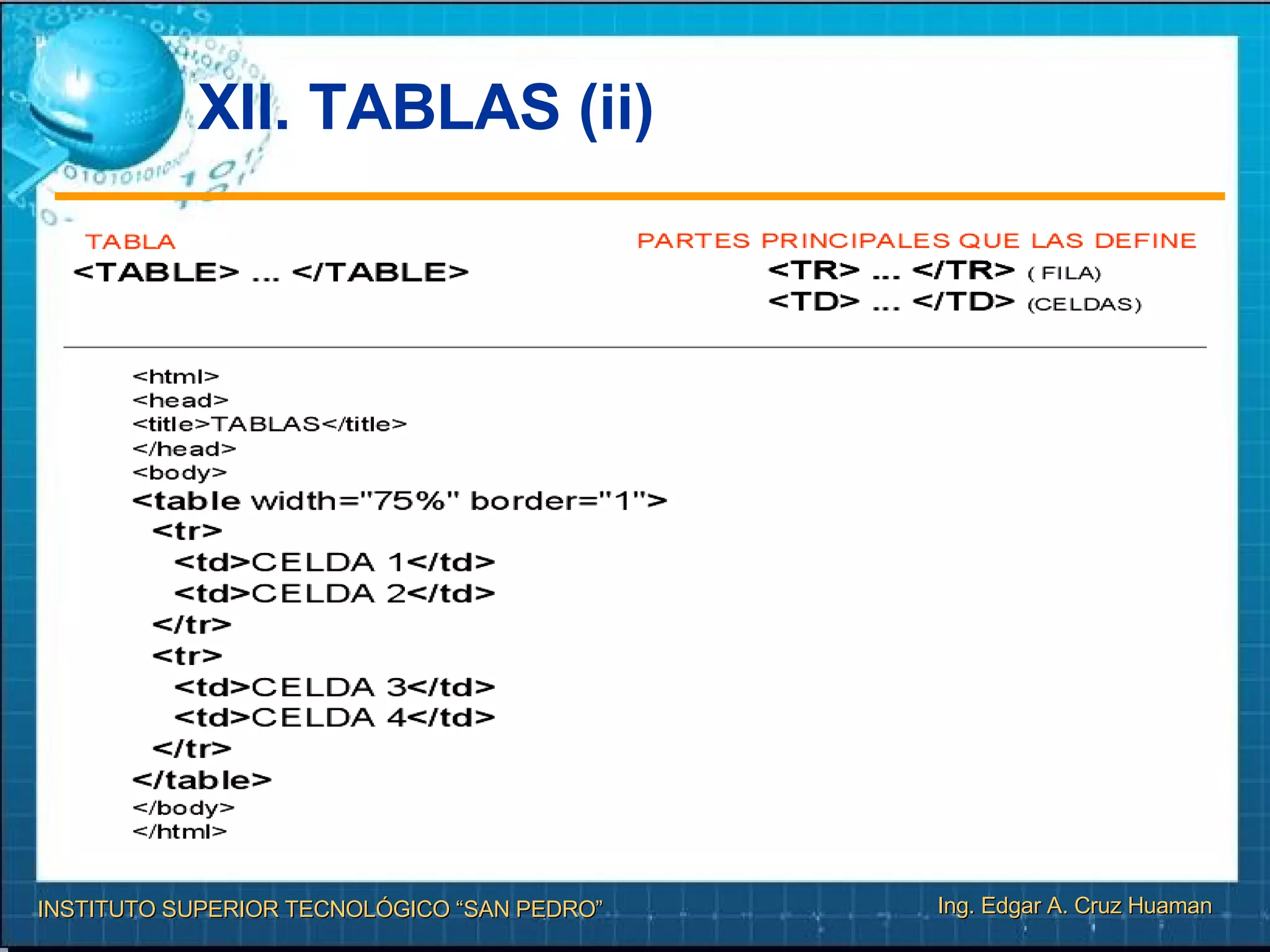 XII. TABLAS (ii)