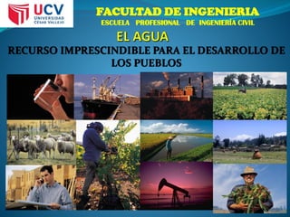 FACULTAD DE INGENIERIA
ESCUELA PROFESIONAL DE INGENIERÍA CIVIL
RECURSO IMPRESCINDIBLE PARA EL DESARROLLO DE
LOS PUEBLOS
 