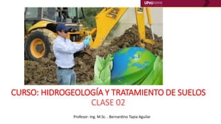 CURSO: HIDROGEOLOGÍA Y TRATAMIENTO DE SUELOS
CLASE 02
Profesor: Ing. M.Sc. . Bernardino Tapia Aguilar
 