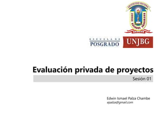 Evaluación privada de proyectos
Edwin Ismael Palza Chambe
epalza@gmail.com
Sesión 01
 