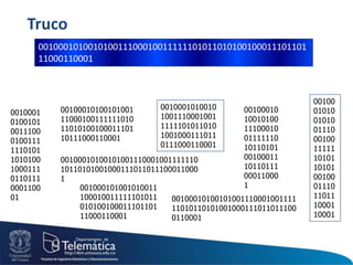 AlfabetofuenteTamañocódigo  64 Símbolos128 Símbolos256 Símbolos6 Bits    7 Bits8 BitsEs el conjunto de símbolos que configuran su  palabra para representar el correspondiente símbolo del alfabeto fuente. Este tamaño tendrá un valor que vendrá definido por el número de símbolos distintos del alfabeto fuente.Dadas las necesidades de codificación binaria en el conjunto de informaciones que pueden ser manejadas por un computador(datos, textos, imágenes, sonido), podemos decir que el tamaño del código utilizado medido en números de bits vendrá dado por:2 a la n  símbolosNumero de bitsCódigo (tamaño)¿Cuál es la mayor cifra que soporta la calculadora de tu celular?