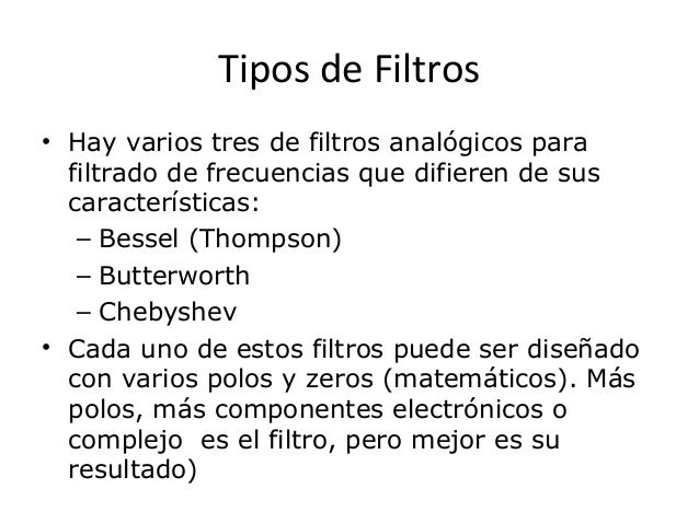 Tipos de filtros analógicos y sus características