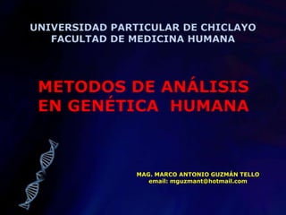 UNIVERSIDAD PARTICULAR DE CHICLAYO FACULTAD DE MEDICINA HUMANA METODOS DE ANÁLISIS EN GENÉTICA  HUMANA MAG. MARCO ANTONIO GUZMÁN TELLO email: mguzmant@hotmail.com 