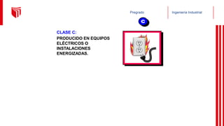 Pregrado Ingeniería Industrial
CLASE C:
PRODUCIDO EN EQUIPOS
ELÉCTRICOS O
INSTALACIONES
ENERGIZADAS.
 