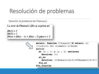 Resolución de problemas
Solución al problema de Fibonacci.
 