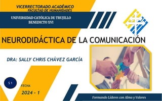 FACULTAD DE HUMANIDADES
2024 - 1
DRA: SALLY CHRIS CHÁVEZ GARCÍA
FECHA
VICERRECTORADO ACADÉMICO
S 1
NEURODIDÁCTICA DE LA COMUNICACIÓN
 