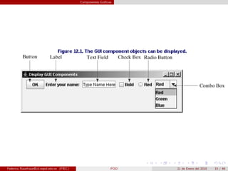 Componentes Gr´ﬁcos
                                                           a




Federico Rauefraue@cti.espol.edu.ec (FIEC)                     POO   11 de Enero del 2010   15 / 46
 