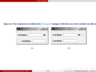 Layout Managers




Federico Rauefraue@cti.espol.edu.ec (FIEC)                 POO   11 de Enero del 2010   27 / 46
 