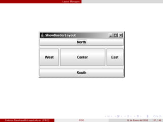 Layout Managers




Federico Rauefraue@cti.espol.edu.ec (FIEC)                 POO   11 de Enero del 2010   37 / 46
 