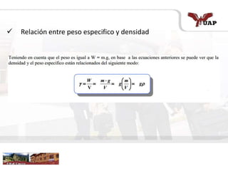  Relación entre peso especifico y densidad
 