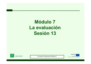 Módulo 7
La evaluación
  Sesión 13



  Formador Ocupacional. Módulo 2 Programación7
      Formador Ocupacional. Módulo
 