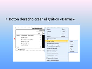• Botón derecho crear el gráfico «Barras»
 