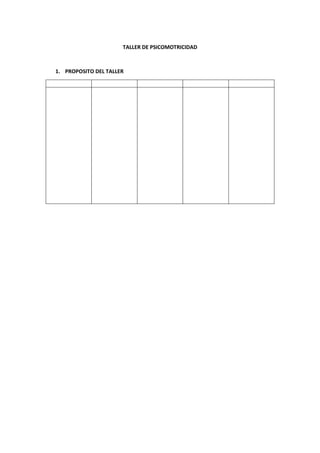 TALLER DE PSICOMOTRICIDAD
1. PROPOSITO DEL TALLER
 