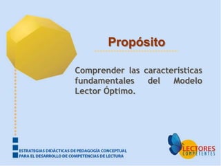 Propósito

Comprender las características
fundamentales   del   Modelo
Lector Óptimo.
 