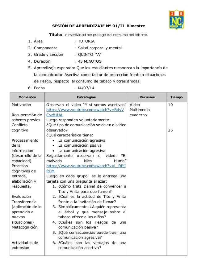 Sesion De Tutoria La Asertividad Documents | sesi 243 n 1 la asertividad frente la consumo de tabaco Sesion De Tutoria La Asertividad Documents | sesi 243 n 1 la asertividad frente la consumo de tabaco