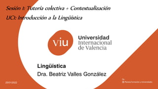25/01/2022
Sesión 1: Tutoría colectiva + Contextualización
UC1: Introducción a la Lingüística
Lingüística
Dra. Beatriz Valles González
 