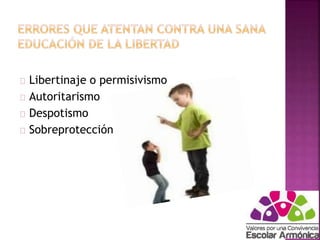 Libertinaje o permisivismo 
Autoritarismo 
Despotismo 
Sobreprotección 
 