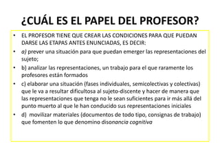 A)RECONOCER QUE LASCOSAS, LOS CONCEPTOS, EL CONOCIMIENTO NO SE HA INVENTADO DE LA NADA, QUESURGEN DE UN PROCESO DE CONSTRUCCIÓN, QUE TIENEN UNA HISTORIA, CONTRIBUYÓ AUNA TRANSFORMACIÓN PROFUNDA EN MI CONCEPCIÓN DE LA ENSEÑANZA DE LAHISTORIA Y MÁS AÚN, ACERCA DE LA CONSTRUCCIÓN DE LOS SABERES AL CONSIDERARQUE "LA PROBLEMATIZACIÓN, EN LA CONSTRUCCIÓN DEL CONOCIMIENTO, PONE ENJUEGO TODO EL POTENCIAL QUE POSEEMOS".  b)Construyendo  nuevos conocimientos quePuedan  llevarse a cabo no  sin que antes se pongan en tela de juicio lasrepresentaciones y las concepciones previas de los alumnos