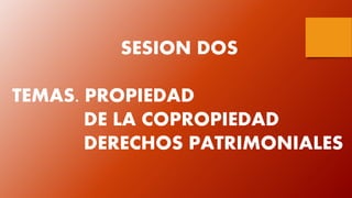 SESION DOS
TEMAS. PROPIEDAD
DE LA COPROPIEDAD
DERECHOS PATRIMONIALES
 