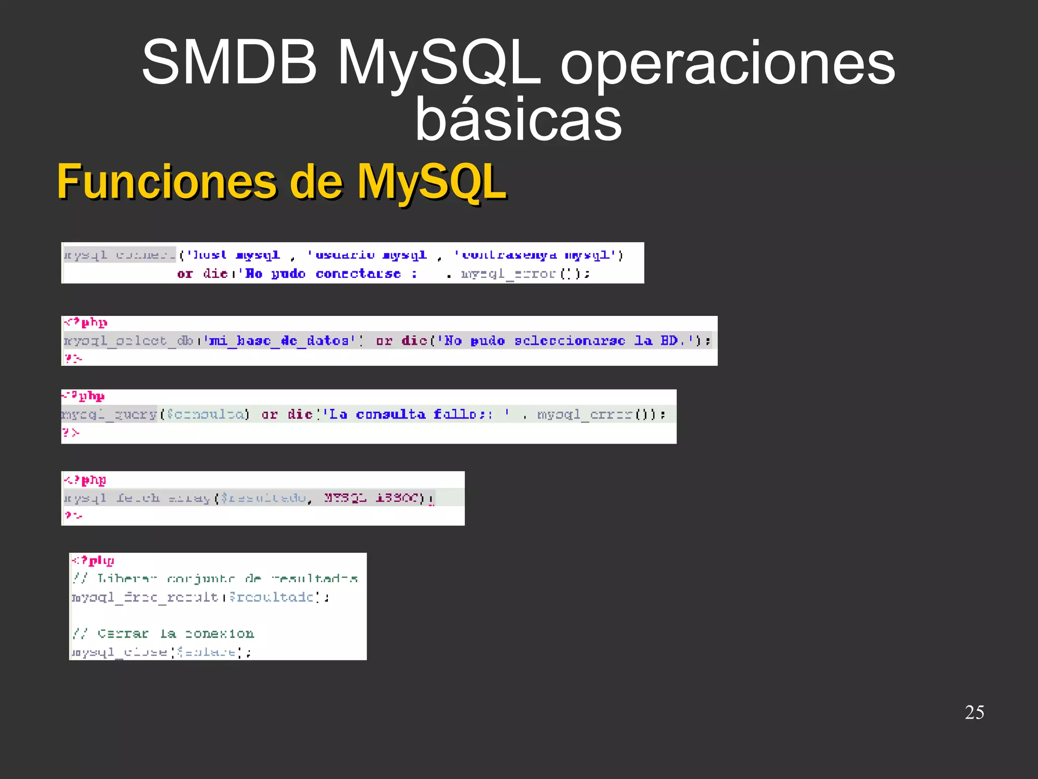 SMDB MySQL operaciones básicas Funciones de MySQL 