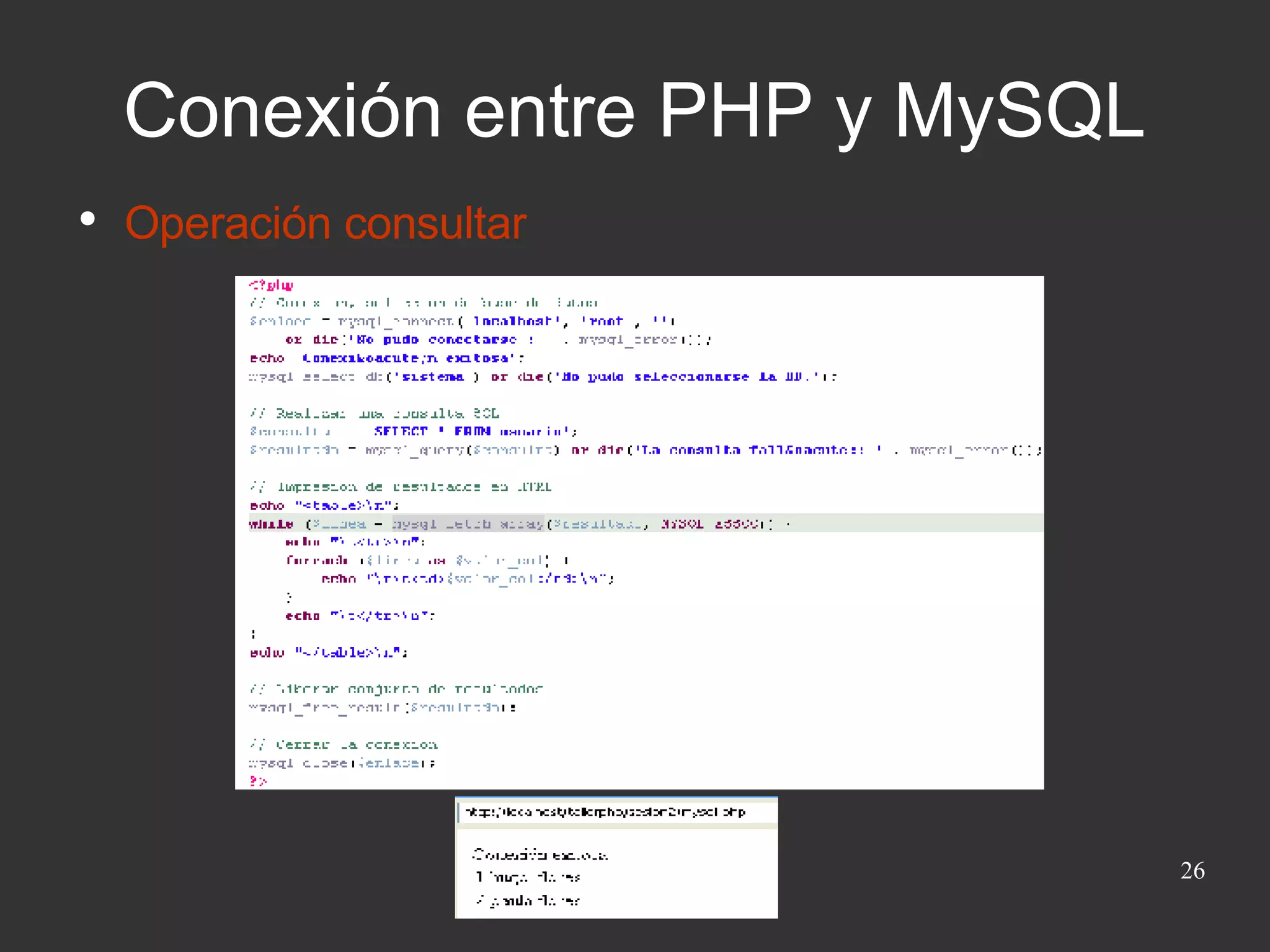 Conexión entre PHP y MySQL Operación consultar 