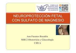 Ana Fuentes Rozalén
MIR 2 Obstetricia y Ginecología
CHUA
NEUROPROTECCIÓN FETAL
CON SULFATO DE MAGNESIO
 