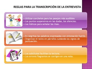REGLAS PARA LA TRANSCRIPCIÓN DE LA ENTREVISTA 