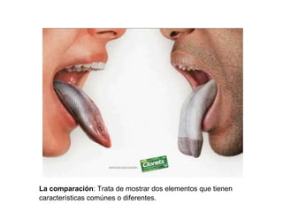 La comparación : Trata de mostrar dos elementos que tienen  caracter í sticas com únes  o diferentes.  