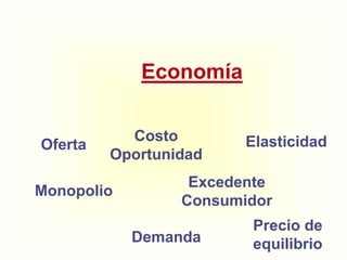 EconomíaCostoOportunidadElasticidadOferta ExcedenteConsumidorMonopolioPrecio de equilibrioDemanda