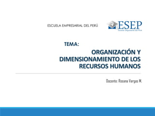ORGANIZACIÓN Y
DIMENSIONAMIENTO DE LOS
RECURSOS HUMANOS
ESCUELA EMPRESARIAL DEL PERÚ
Docente: Rosana Vargas M.
TEMA:
 