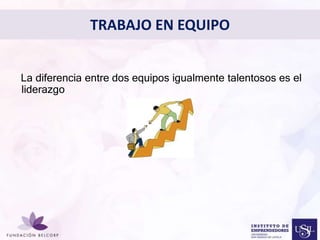 TRABAJO EN EQUIPO 
La diferencia entre dos equipos igualmente talentosos es el 
liderazgo 
Diseñar el Perfil Profesional 
con el cual quieres ser 
conocida 
 