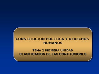 CONSTITUCION POLITICA Y DERECHOS
HUMANOS
TEMA 2 PRIMERA UNIDAD
CLASIFICACION DE LAS CONTITUCIONES
 