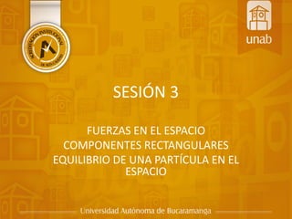 SESIÓN 3
FUERZAS EN EL ESPACIO
COMPONENTES RECTANGULARES
EQUILIBRIO DE UNA PARTÍCULA EN EL
ESPACIO
 